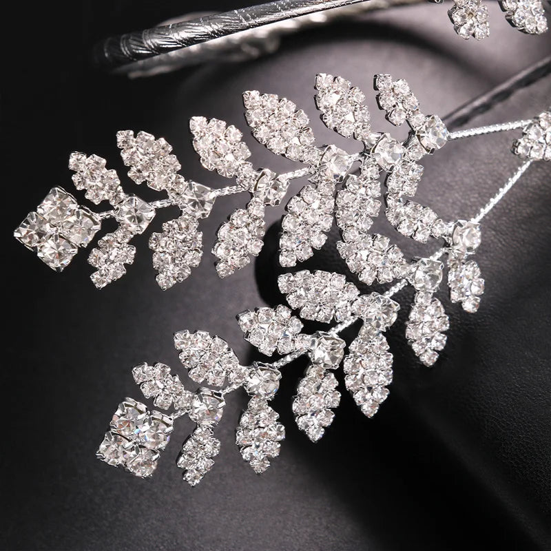 Bridal Rhinestone Leaf Cuff Bracelet jewelry for Women Exquisite Wedding Bracelet Open Bangle Crystal Hand Jewelry