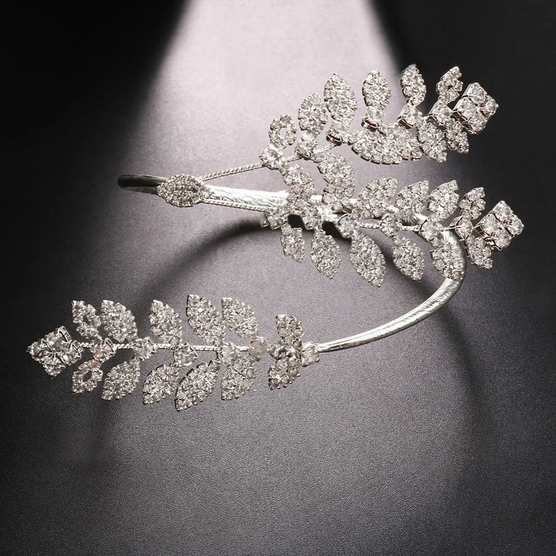 Bridal Rhinestone Leaf Cuff Bracelet jewelry for Women Exquisite Wedding Bracelet Open Bangle Crystal Hand Jewelry