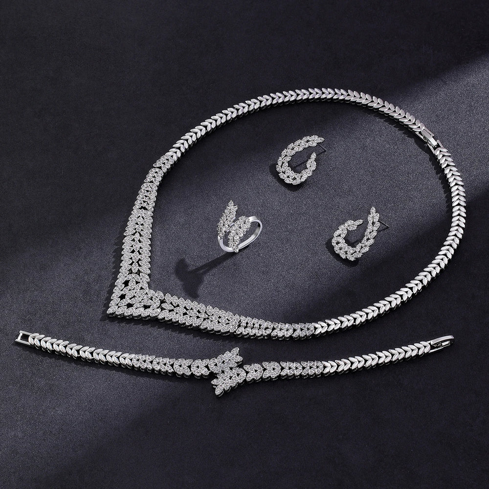 2024 New Wedding Jewelry Set for Women Saudi Arabia 4 Pieces Zirconia Bridal Jewellery Collection Necklace Set