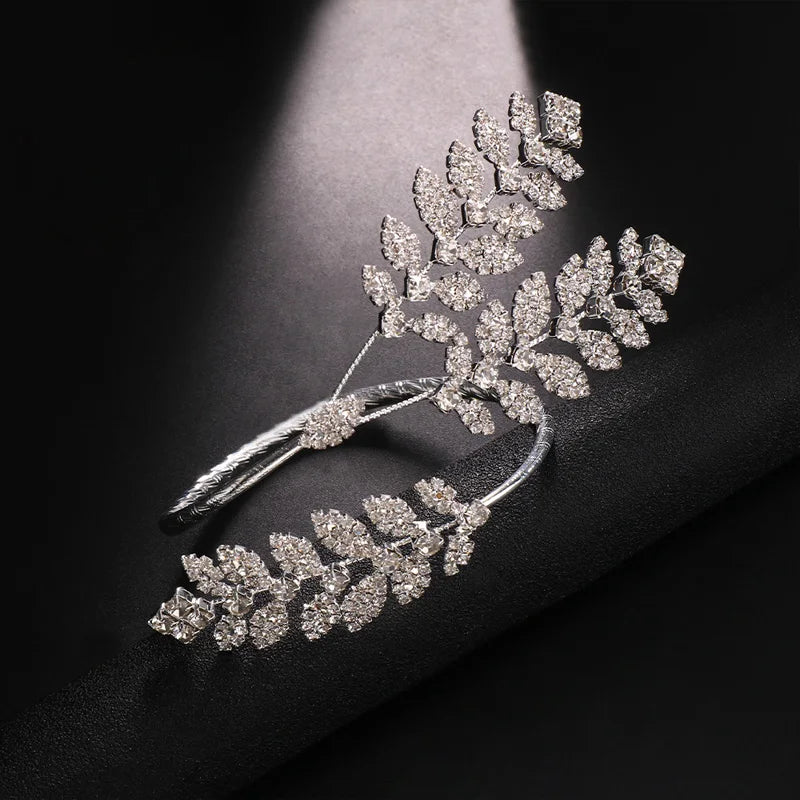 Bridal Rhinestone Leaf Cuff Bracelet jewelry for Women Exquisite Wedding Bracelet Open Bangle Crystal Hand Jewelry