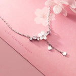 Fashion Cherry Blossoms Flower Necklace For Women Romantic Crystal Zircon Butterfly Flowers Pearl Shell Necklace Wedding Jewelry