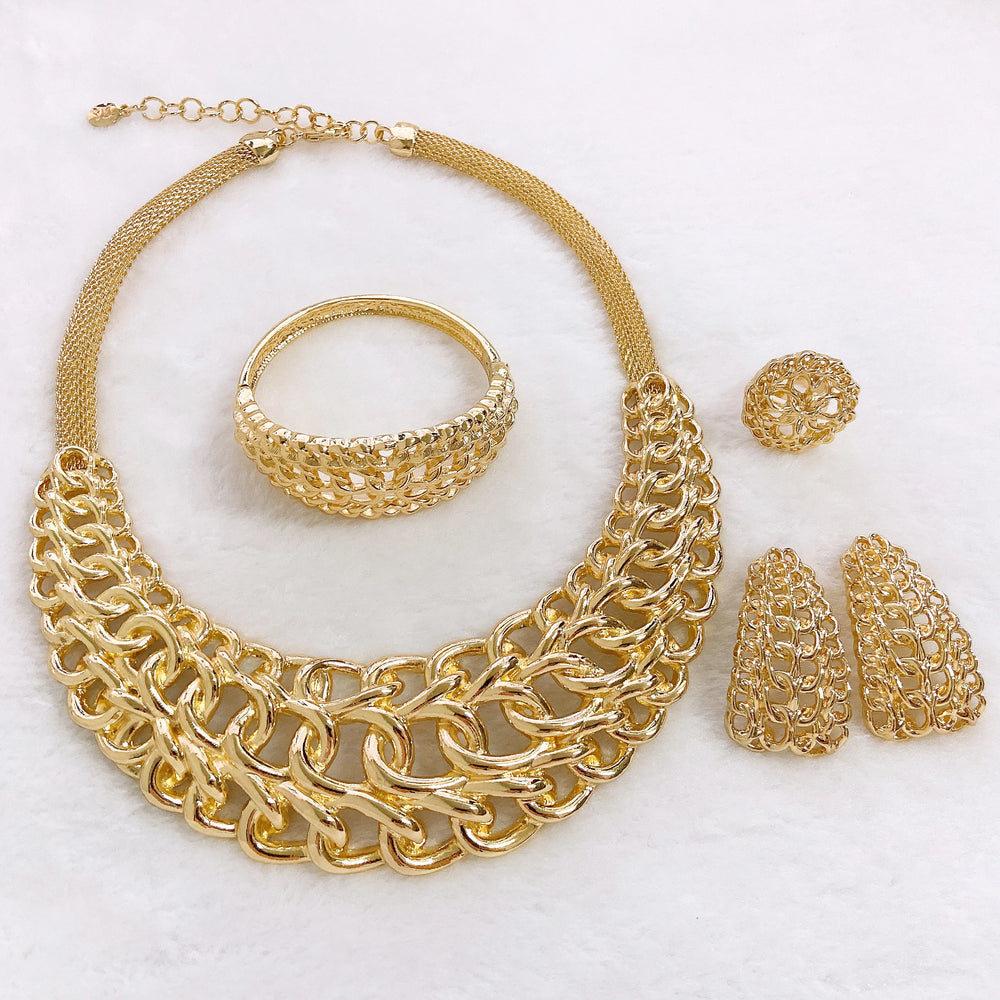 Brazil Gold Plated Jewelry Set Exaggerated Necklace Ladies Banquet Holiday Gift Jewelry Exaggerated Necklace Dubai Gold Jewelry