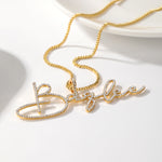 Qitian Custom Crystal Diamond Name Necklace 18k Gold-Plated Stainless Steel jewelry Personalized Zirconia Name Pendant For Women
