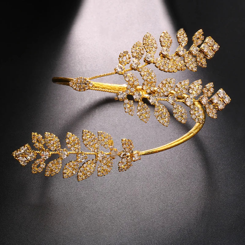 Bridal Rhinestone Leaf Cuff Bracelet jewelry for Women Exquisite Wedding Bracelet Open Bangle Crystal Hand Jewelry