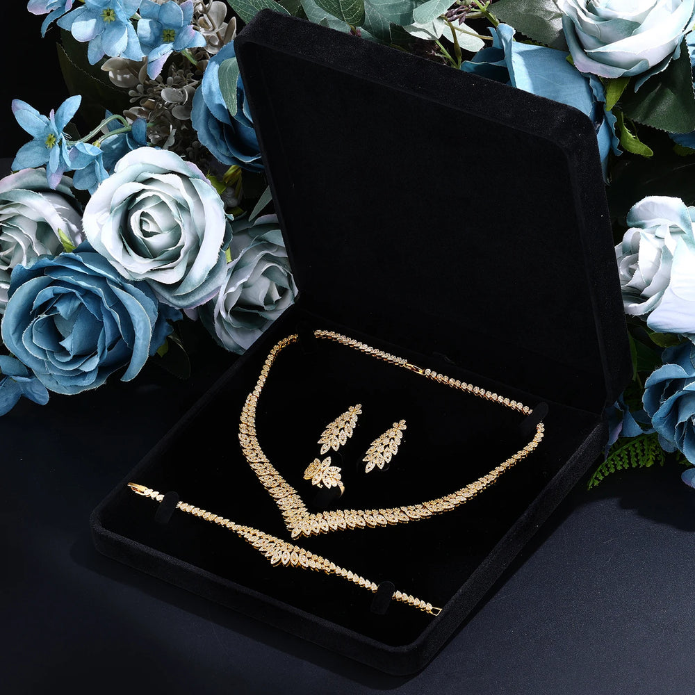 2025 Fashion Minimalist 4-piece Cubic Zirconia Bridal Wedding Jewelry Set Saudi Nigeria Women's Romantic Wedding Dress