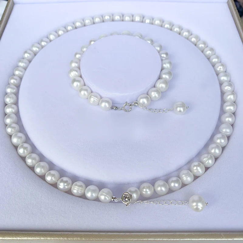 An exquisite collection of natural freshwater pearl jewelry sets made from 100% S925 silver. These sets include stunning pearl bracelets and necklaces, perfect for women who appreciate fashion and elegance. Whether it's for a wedding or anniversary, these jewelry sets make for a thoughtful and timeless gift.