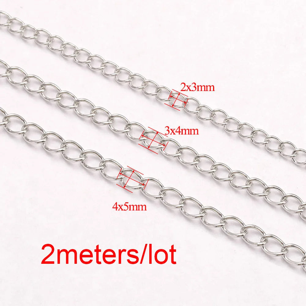 2 meters Stainless Steel Extension Chain 2/3/4mm Gold Necklace Chains for Bracelet DIY Chain Accessories Jewelry Making Crafts