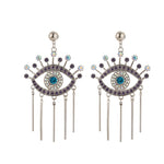 Fashion-forward and flashy, these Geometric Rhinestone Evil Eye Statement Earrings offer beauty and style. Perfect for any look, these stunning earrings are crafted for women, making sure you dazzle wherever you go!