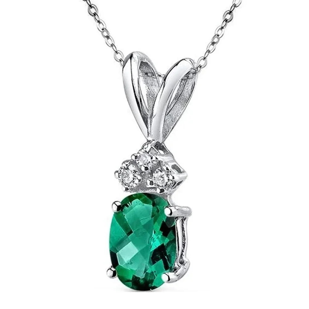 Fashion Girls Pendant Necklace with Bright Green Crystal Stone Wedding Anniversary Statement Jewelry for Women