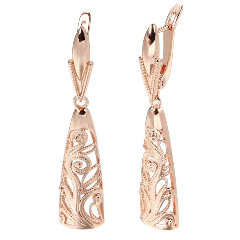 Kinel Hot Hollow Flower Dangle Earrings for Women Trendy 585 Rose Gold Color Ethnic Long Big Earrings Vintage Wedding Jewelry