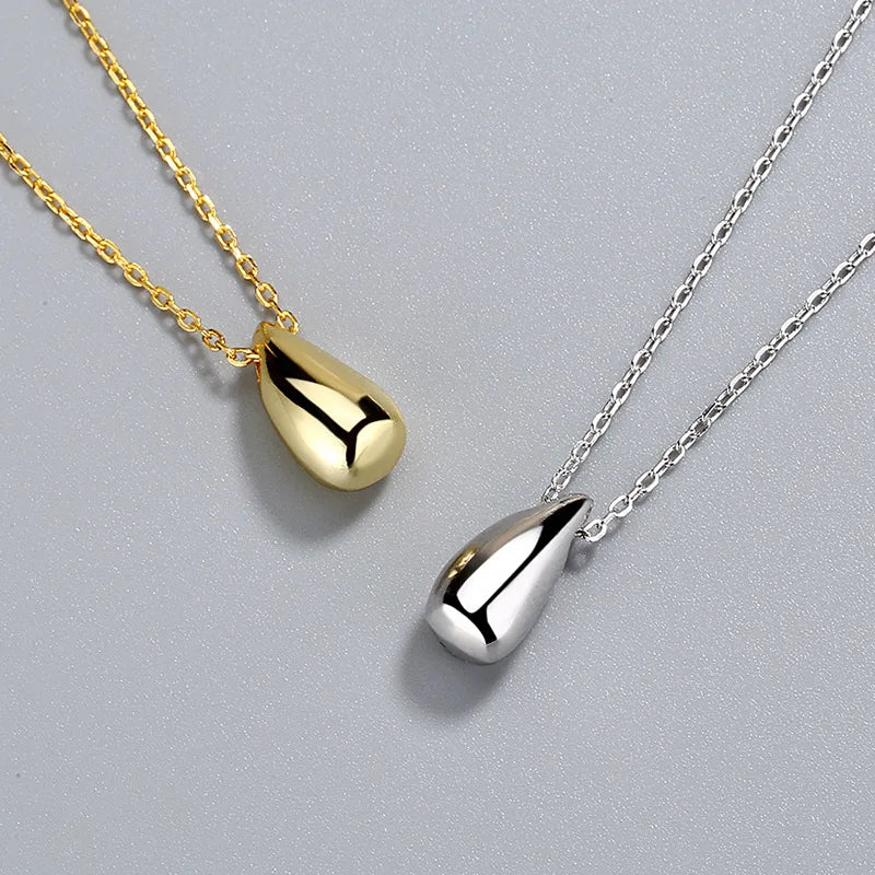 925 Sterling Silver Necklace For Women Ladies Elegant Chain Waterdrop Gold Color Sterling Silver Jewelry Round Necklace