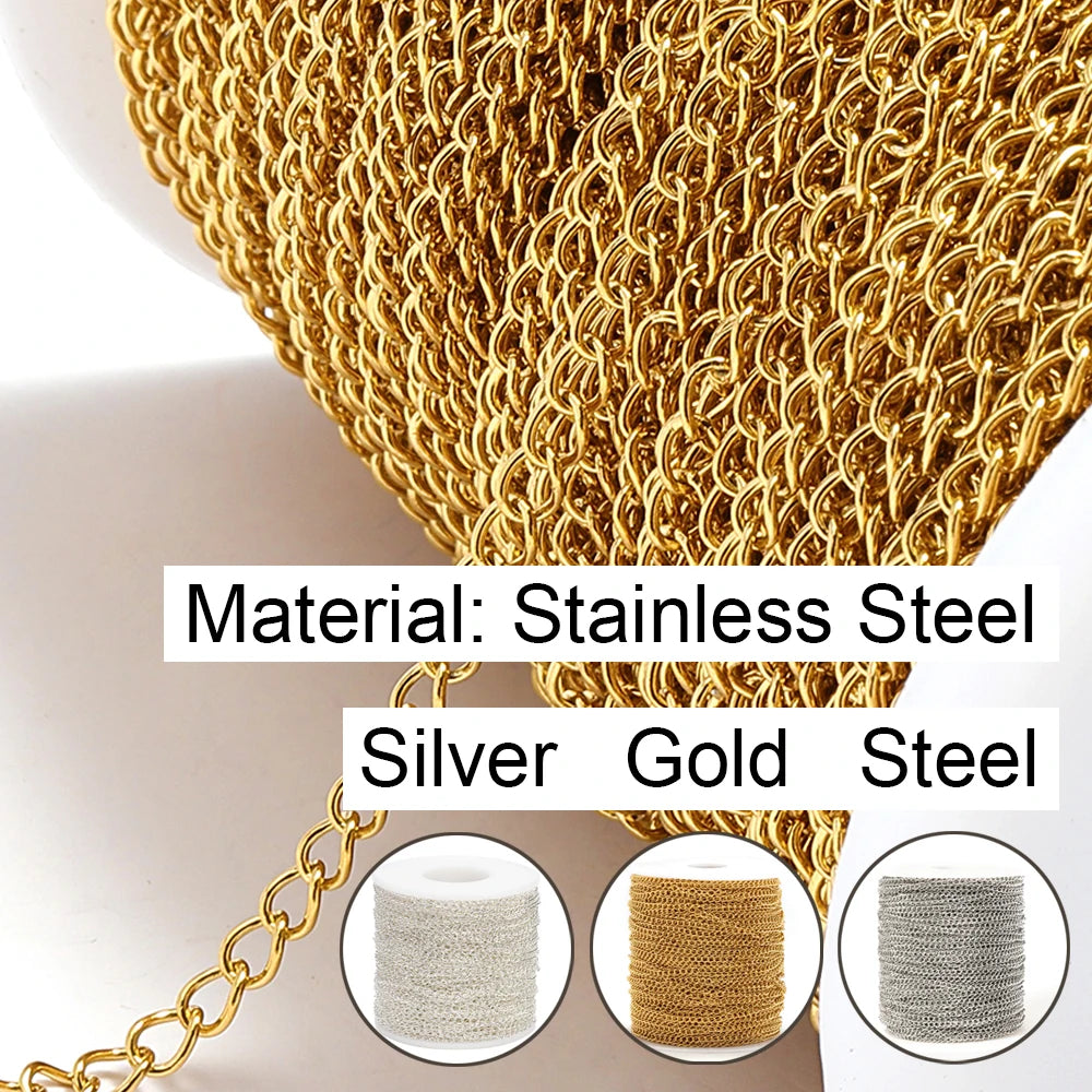 2 meters Stainless Steel Extension Chain 2/3/4mm Gold Necklace Chains for Bracelet DIY Chain Accessories Jewelry Making Crafts