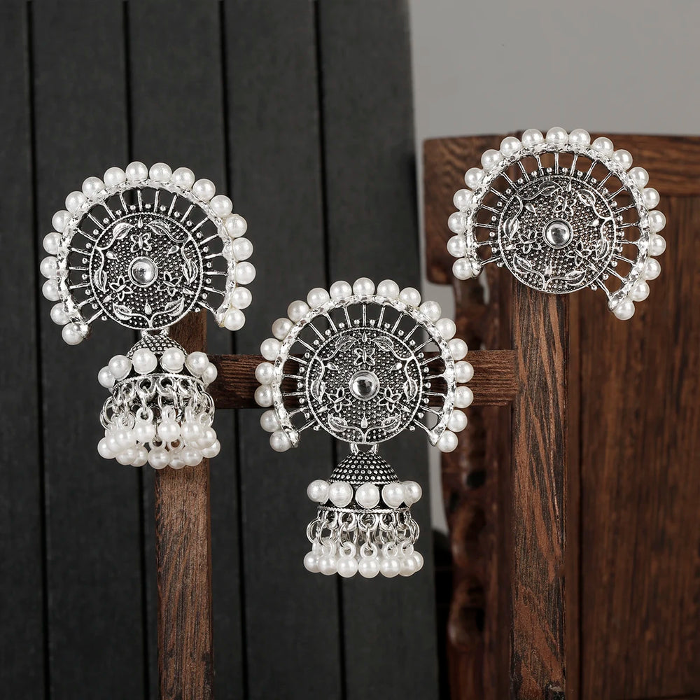 Bohemia Indian Jewelry Sets Bollywood Bridal Gold Color Earrings Ring Pearl Wedding Sieraden Women Fashion Jewellery Set