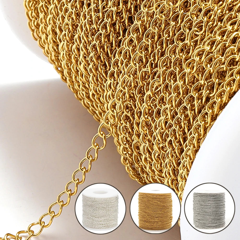 2 meters Stainless Steel Extension Chain 2/3/4mm Gold Necklace Chains for Bracelet DIY Chain Accessories Jewelry Making Crafts