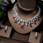 Luxury Wedding Jewelry Nigerian Design Cubic Zirconia Large Bridal Choker Necklace Earrings Sets For Women bijoux N-1454