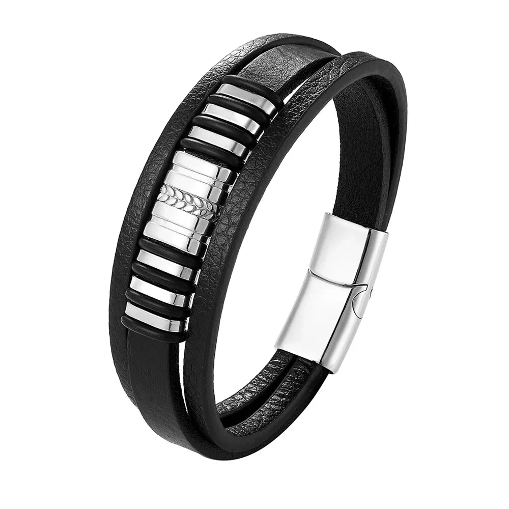 A range of exquisite luxury accessories with this high-quality men's fashion gift. Crafted from genuine black leather, these bracelets offer a unique combination of style and versatility. Perfect for those who appreciate a touch of wild handsomeness, these DIY bracelets make for a truly remarkable gift.