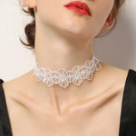 Imitation Pearl White Lace Choker Necklaces Bridal Jewelry Women Wedding tattoo Tassel Punk Style Lace Pendant Choker Necklace