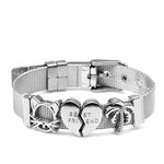 Silver Color Stainless Steel Mesh Watch Belt Bracelets For Women Men Couple Rose Gold Plated Lover Heart Charm Bracelet Bangle