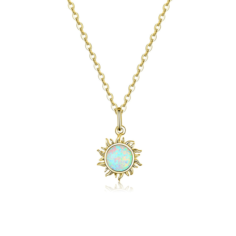 925 Sterling Silver White Opal Sun Pendant Necklace