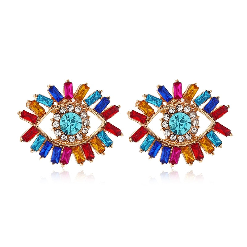 Fashion-forward and flashy, these Geometric Rhinestone Evil Eye Statement Earrings offer beauty and style. Perfect for any look, these stunning earrings are crafted for women, making sure you dazzle wherever you go!