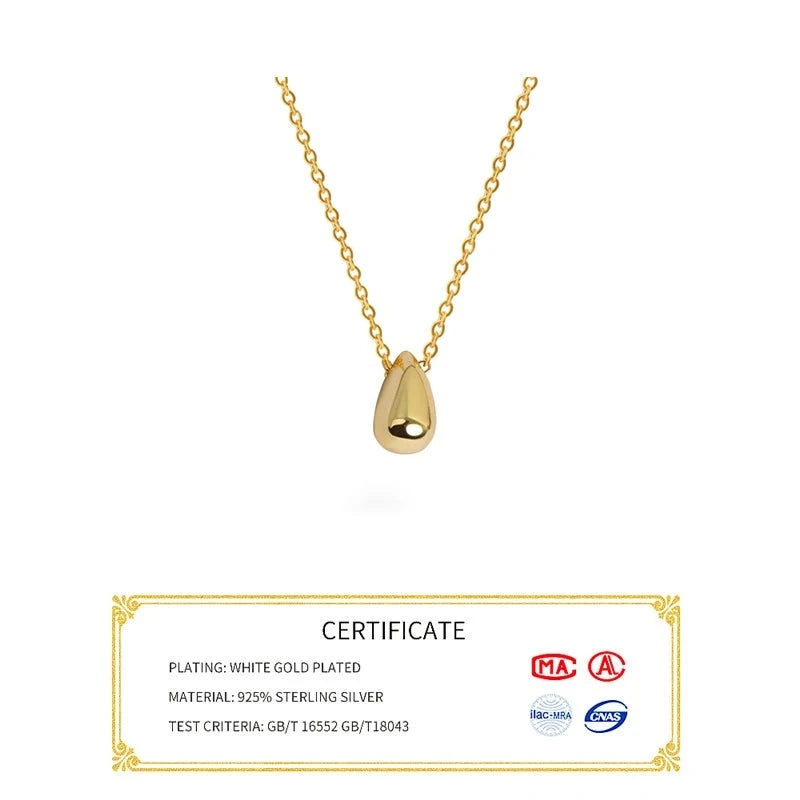 925 Sterling Silver Necklace For Women Ladies Elegant Chain Waterdrop Gold Color Sterling Silver Jewelry Round Necklace