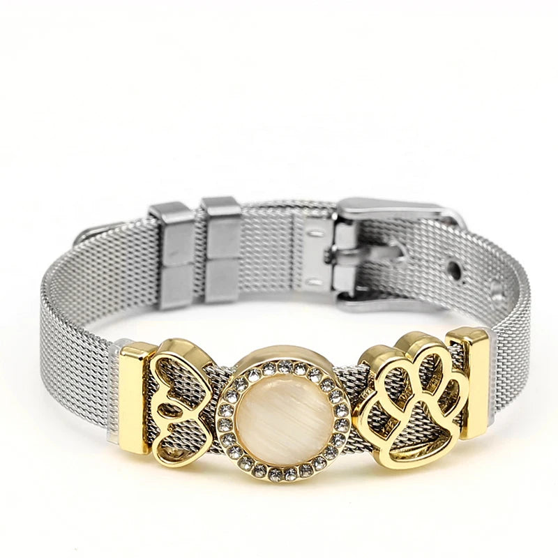 Silver Color Stainless Steel Mesh Watch Belt Bracelets For Women Men Couple Rose Gold Plated Lover Heart Charm Bracelet Bangle