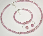 Light pink pearls Diamante jewellery necklace bracelet set Wedding Bride Prom