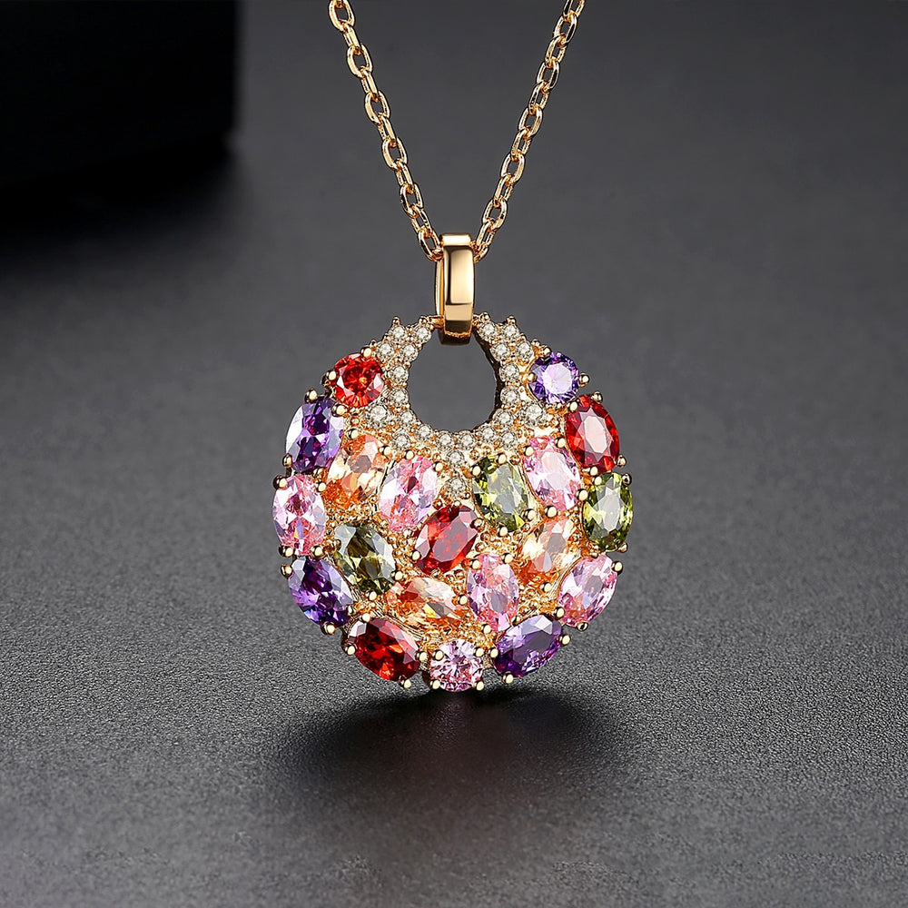 Luxury Multicolor Cubic Zirconia Big Round Necklace Pendant