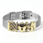 Silver Color Stainless Steel Mesh Watch Belt Bracelets For Women Men Couple Rose Gold Plated Lover Heart Charm Bracelet Bangle