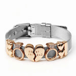 Silver Color Stainless Steel Mesh Watch Belt Bracelets For Women Men Couple Rose Gold Plated Lover Heart Charm Bracelet Bangle