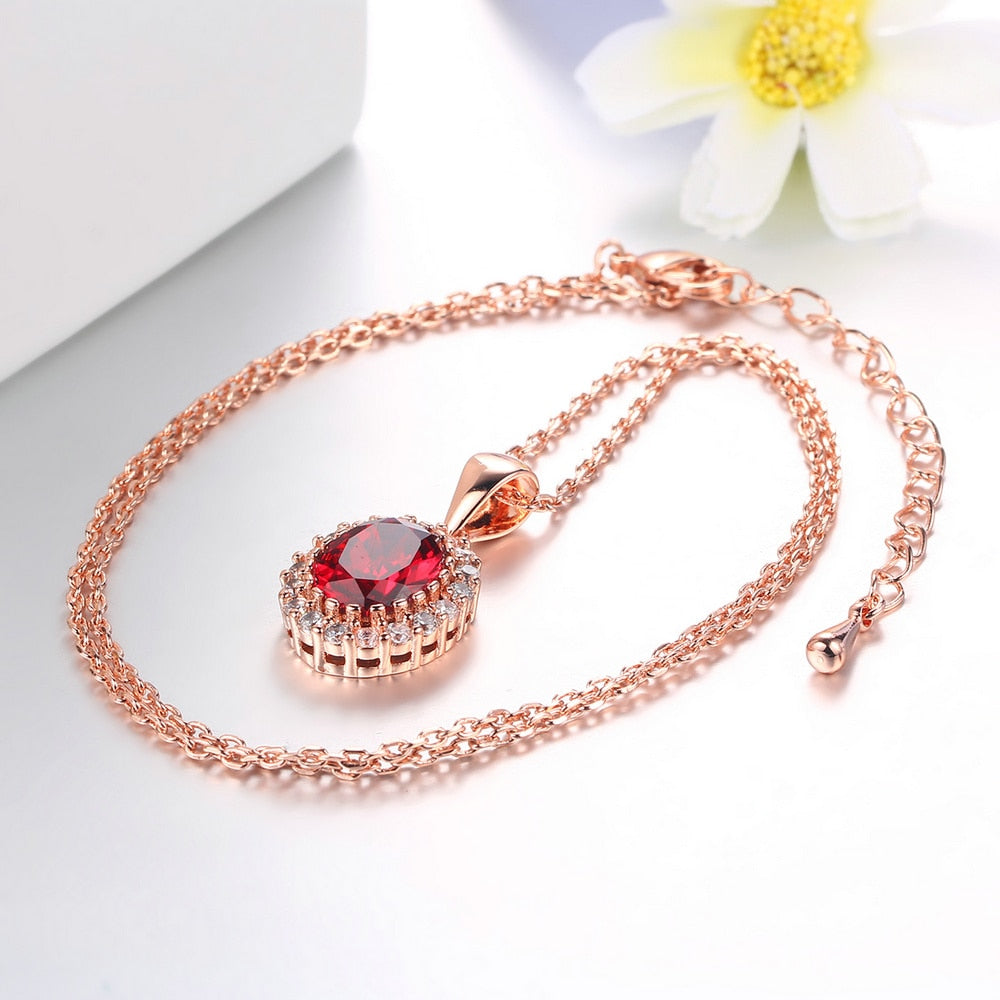 Elegant Created Rose Gold Color Green Crystal Pendant Necklace