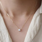 925 Sterling Silver French Simple Crystal Pendant Clavicle Chain Necklace Women Light Luxury Party 14k Gold Jewelry