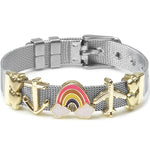 Silver Color Stainless Steel Mesh Watch Belt Bracelets For Women Men Couple Rose Gold Plated Lover Heart Charm Bracelet Bangle