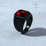 New Retro Bohemian Red Crystal Inlaid Ring Men's Ring Fashion Black Metal Crystal Ring Accessories Party Jewelry