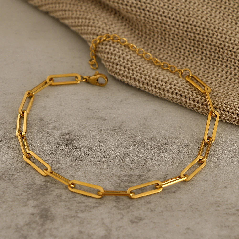 Stainless Steel Bracelets Fashion Paperclip Link Chain Light Luxury Gold Color Charm Bracelet For Women Jewelry Party Fine Gifts