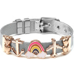 Silver Color Stainless Steel Mesh Watch Belt Bracelets For Women Men Couple Rose Gold Plated Lover Heart Charm Bracelet Bangle