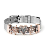 Silver Color Stainless Steel Mesh Watch Belt Bracelets For Women Men Couple Rose Gold Plated Lover Heart Charm Bracelet Bangle