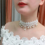 Imitation Pearl White Lace Choker Necklaces Bridal Jewelry Women Wedding tattoo Tassel Punk Style Lace Pendant Choker Necklace