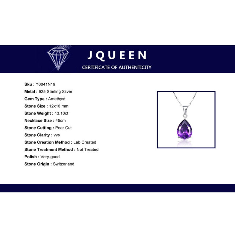 925 Sterling Silver Waterdrop Amethyst Pendant Necklace