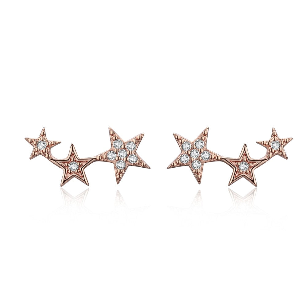 Authentic 925 Sterling Silver Sparkling Little Star Stackable Star Stud Earrings