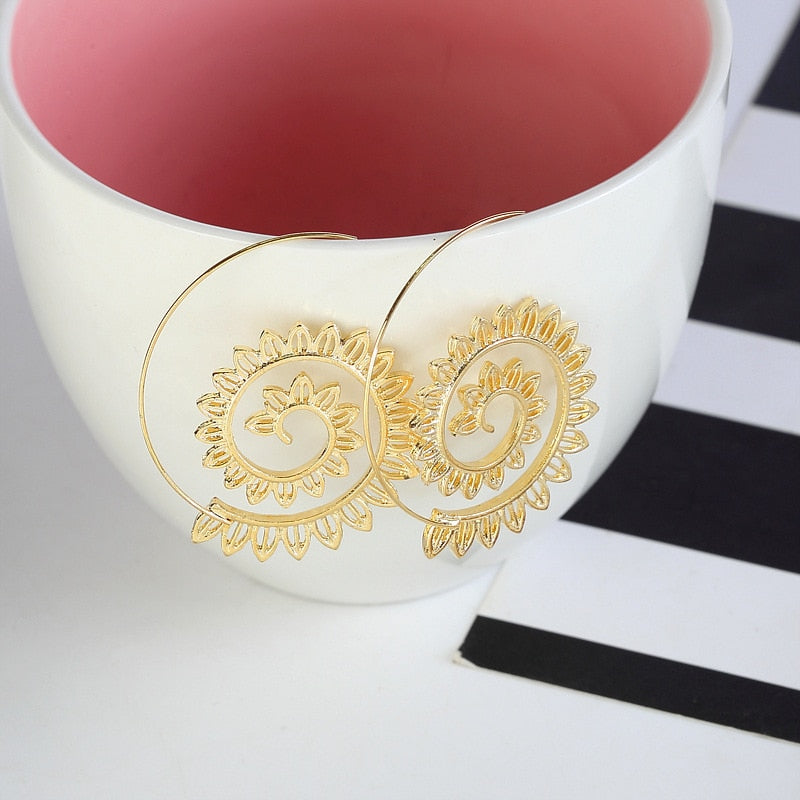 Ethnic Round Spiral Drop Earrings