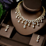 Luxury Wedding Jewelry Nigerian Design Cubic Zirconia Large Bridal Choker Necklace Earrings Sets For Women bijoux N-1454