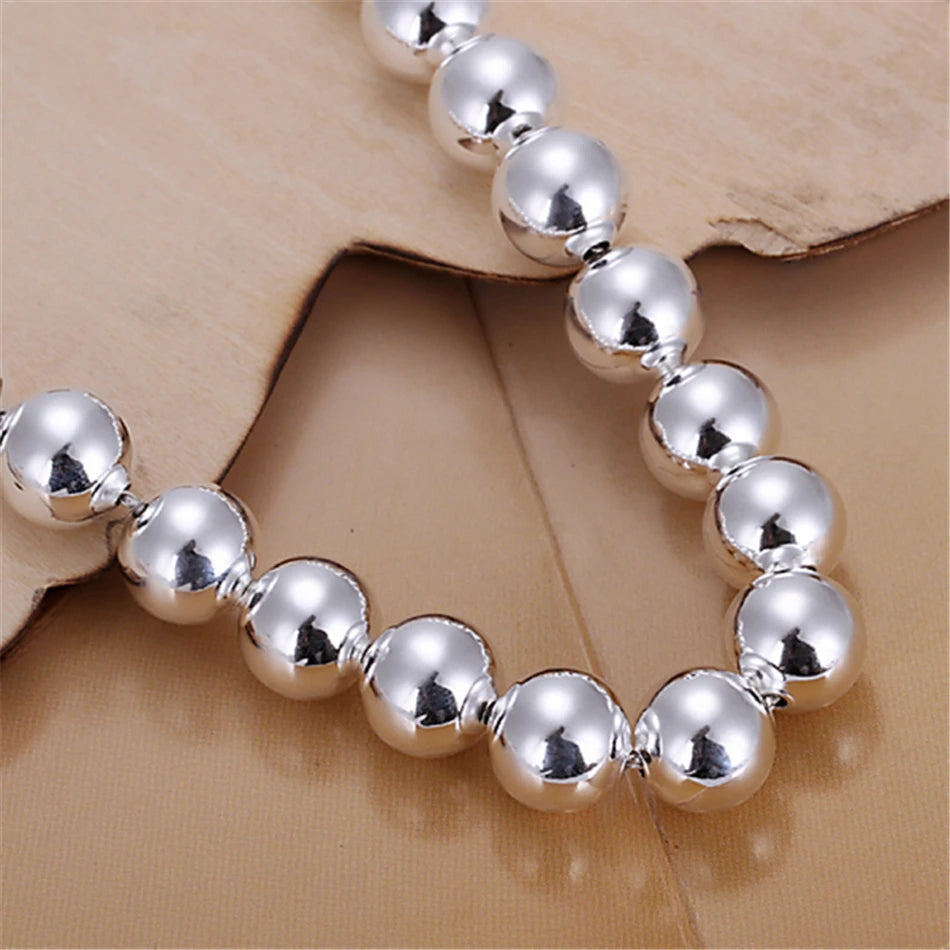 925 Sterling Silver 10mm Hollow Bead Ball Earring Bracelet Necklace Set For Woman Wedding Engagement Charm Jewelry