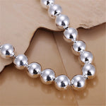 925 Sterling Silver 10mm Hollow Bead Ball Earring Bracelet Necklace Set For Woman Wedding Engagement Charm Jewelry