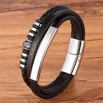 Experience masculine elegance with this Genuine Leather/Stainless Steel Bracelet! Designed with a Classic Shape and Geometric Pattern, this timeless men's bracelet radiates classic style. Let this refined, braided black bracelet elevate your style!