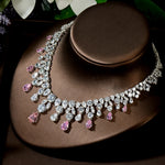 Luxury Wedding Jewelry Nigerian Design Cubic Zirconia Large Bridal Choker Necklace Earrings Sets For Women bijoux N-1454