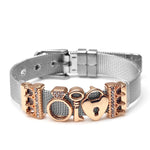 Silver Color Stainless Steel Mesh Watch Belt Bracelets For Women Men Couple Rose Gold Plated Lover Heart Charm Bracelet Bangle