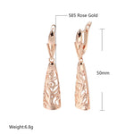 Kinel Hot Hollow Flower Dangle Earrings for Women Trendy 585 Rose Gold Color Ethnic Long Big Earrings Vintage Wedding Jewelry