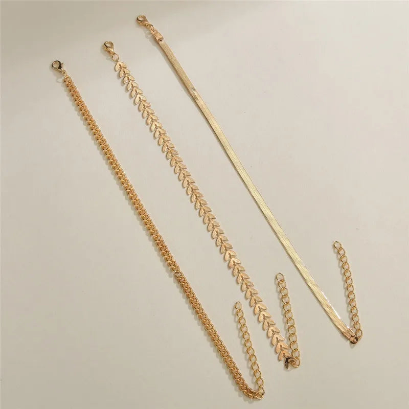 Modyle 2024 New Gold Color Simple Chain Anklet Bracelet for Woman Fashion Multilayer Anklet Summer Beach Jewelry