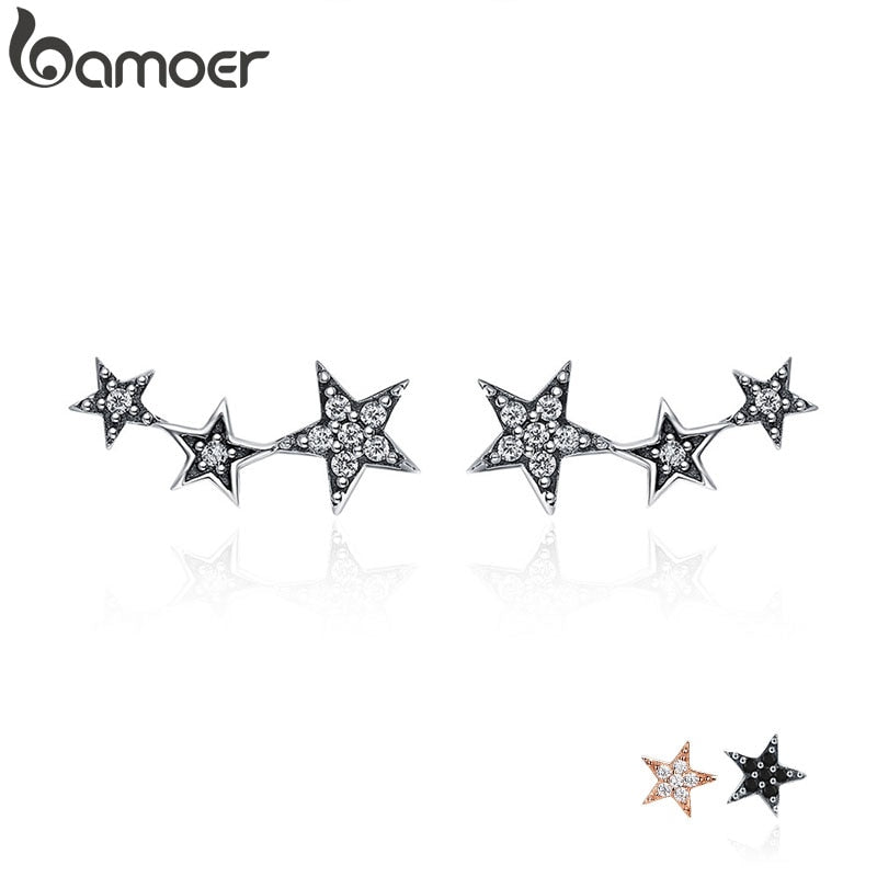 Authentic 925 Sterling Silver Sparkling Little Star Stackable Star Stud Earrings